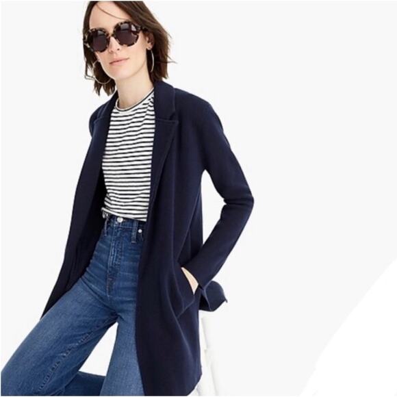 J. Crew Wrap Sweater Blazer Size XS Navy Blue Cotton Wool Belt Tie Jacket L0498 - Picture 3 of 14